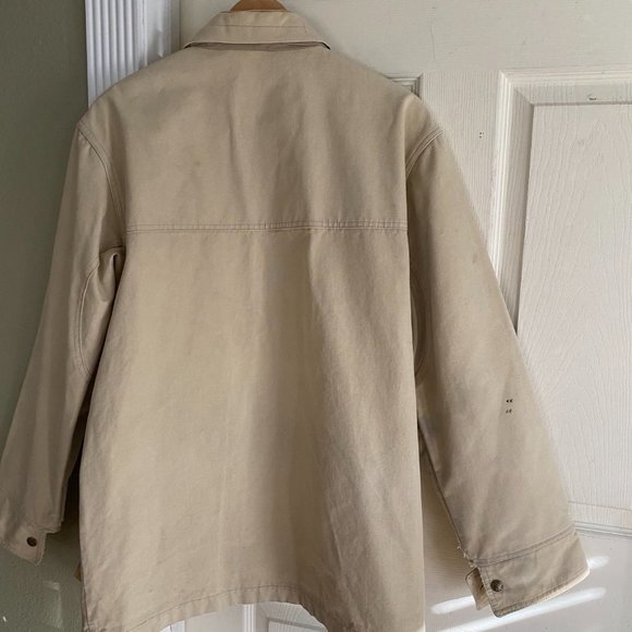 Vtg REI Co op beige utility cargo jacket/coat mens XL (packed hood) heavy canvas - Picture 15 of 16